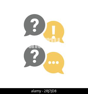 Online chat bubble with exclamation and question mark. Help and FAQ, communication and talking balloon vector icon set. Stock Vector