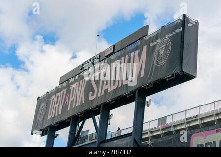 Fort Lauderdale, FL, USA - August 19, 2023: Stadium sign banner DRV PNK Autonation Stock Photo