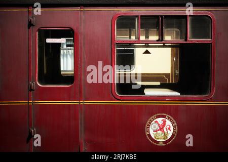 Side of preserved British Rail Mark 1 second class railway carriage. Stock Photo