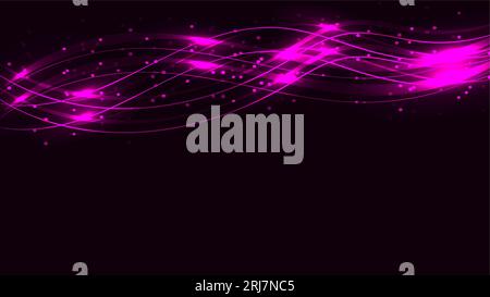 Purple transparent abstract shiny magical cosmic magical energy lines, rays with glare and dots and light shines on waves on a purple background from Stock Vector