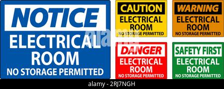 Danger Sign Electrical Room, No Storage Permitted Stock Vector