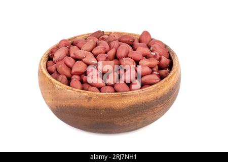 Bowl with shelled peanuts isolated on white background. Close up. Stock Photo