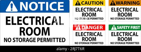 Danger Sign Electrical Room, No Storage Permitted Stock Vector
