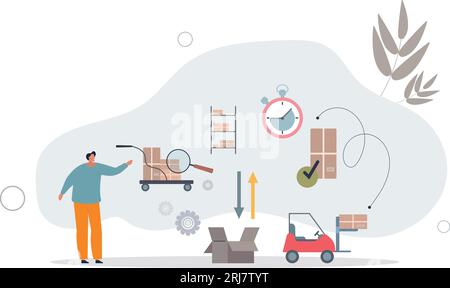 Inventory management and logistic work from warehouse . Stock supply and storage order effective planning for shipping .flat vector illustration. Stock Vector