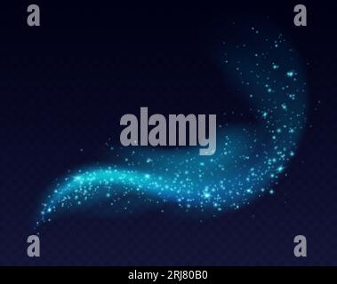 Blue dust cloud with sparkles isolated on dark background. Stock Vector