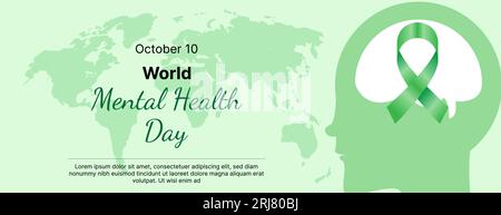 World mental health day banner vector design with world map background Stock Vector