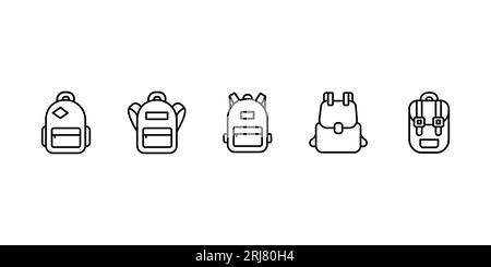 Set of backpack related vector line icons. Premium linear symbols pack. Vector illustration isolated on a white background. Web symbols for web sites Stock Vector