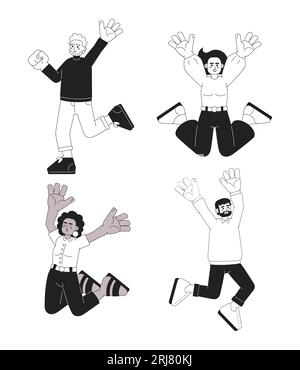Joyful jump monochromatic flat vector character Stock Vector Image ...
