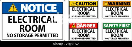 Danger Sign Electrical Room, No Storage Permitted Stock Vector