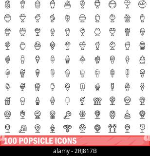 100 popsicle icons set. Outline illustration of 100 popsicle icons vector set isolated on white background Stock Vector
