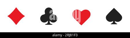Hearts diamonds clubs spades sign chips. Suit deck of playing cards on white background. Isolated vector illustration. Stock Vector