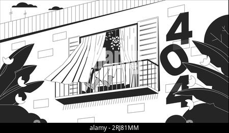 City view from window black white error 404 flash message Stock Vector