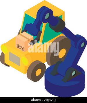 Modern machine icon isometric vector. Wheel tractor near warehouse manipulator. Warehousing equipment, farm machine Stock Vector