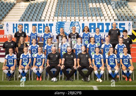 Gent, Belgium. 21st Aug, 2023. KAA Gent Ladies pose for a team picture at the photoshoot of women's soccer team KAA Gent Ladies, Monday 21 August 2023 in Gent. BELGA PHOTO JAMES ARTHUR GEKIERE Credit: Belga News Agency/Alamy Live News Stock Photo