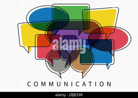 Communication. Word with colorful multi colored dialog speech bubbles. Flat illustration of communication concept on white isolated background. People Stock Vector