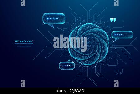 Chatbot icon and talk bubble speech in low poly wireframe style Stock Vector