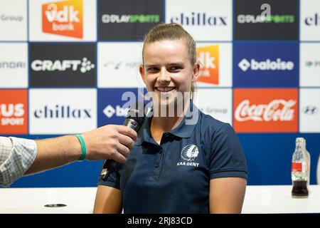 Gent, Belgium. 21st Aug, 2023. New player Karlijn Helsen pictured during a press conference of women's soccer team KAA Gent Ladies, Monday 21 August 2023 in Gent. BELGA PHOTO JAMES ARTHUR GEKIERE Credit: Belga News Agency/Alamy Live News Stock Photo