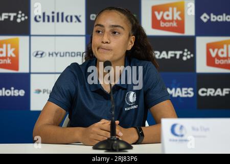 Gent, Belgium. 21st Aug, 2023. Captain Nia Elyn pictured during a press conference of women's soccer team KAA Gent Ladies, Monday 21 August 2023 in Gent. BELGA PHOTO JAMES ARTHUR GEKIERE Credit: Belga News Agency/Alamy Live News Stock Photo