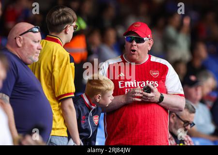 Arsenal fans begin to take their seat ahead of the Premier League match Crystal Palace vs Arsenal at Selhurst Park, London, United Kingdom, 21st August 2023  (Photo by Mark Cosgrove/News Images) Stock Photo