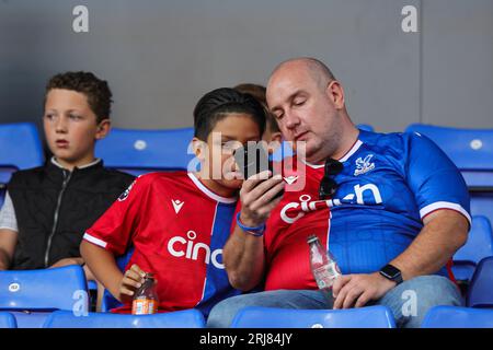 Crystal Palace fans begin to take their seat ahead of the Premier League match Crystal Palace vs Arsenal at Selhurst Park, London, United Kingdom, 21st August 2023  (Photo by Mark Cosgrove/News Images) Stock Photo