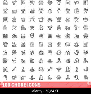 100 chore icons set. Outline illustration of 100 chore icons vector set isolated on white background Stock Vector