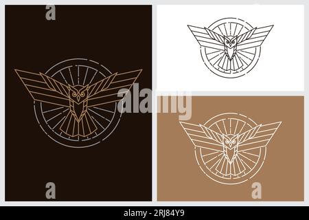 Line Art Style Flying Owl Symbol Template Design Inspiration Stock Vector