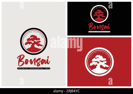 Bonsai Tree Logo Vector Silhouette For Medal Emblem Badge Symbol Stock Vector