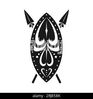 Ethnic Tribal Shield and Crossed Spears Vector Illustration Stock Vector