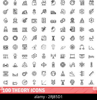 100 theory icons set. Outline illustration of 100 theory icons vector set isolated on white background Stock Vector