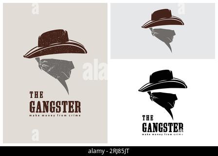 Western Bandit Wild West Cowboy Gangster Symbol with Bandana Scarf Mask Silhouette Logo Design Inspiration Stock Vector