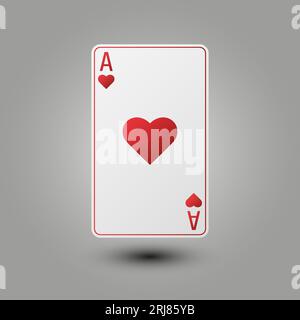 Realistic playing card for poker or blackjack. Ace of hearts suit on a gray background. Vector illustration. Stock Vector