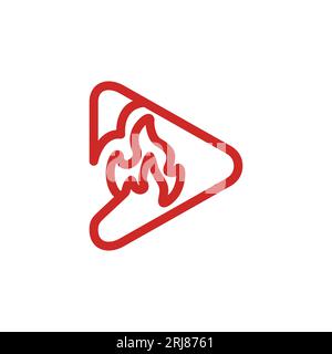 play button fire flame line symbol logo aplication Stock Vector