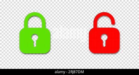 Lock and unlock padlock icons. Vector sign illustration. Clipart on a transparent background. Stock Vector