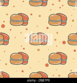 Hand drawn macarons seamless pattern. Traditional french biscuits background. Print with cakes for textile, paper, packaging, wallpaper and design Stock Vector
