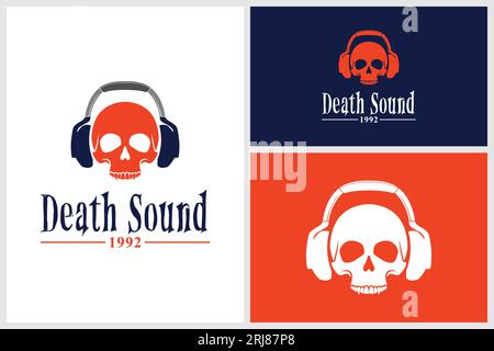 Skull And Headphones Vector Emblem Design. Logo Design For Music Studio, Recording And Music Fest Stock Vector