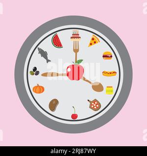 Clock face with fork, spoon and knife instead of clock hands Stock Vector
