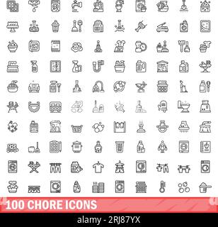 100 chore icons set. Outline illustration of 100 chore icons vector set isolated on white background Stock Vector
