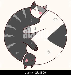 Yin Yang sign icon. White and black cute cats Stock Vector