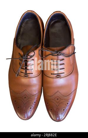 classic leather shoes for a man on a white background Stock Photo
