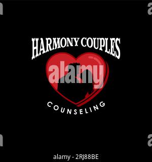marriage Counseling Company Logo with silhouette couple in love shape Stock Vector