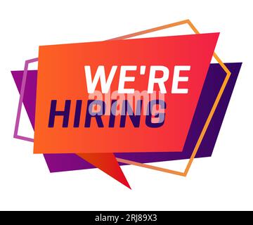 We are hiring red, violet banner with frame Stock Vector