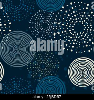 Dots and circles hand drawn vector seamless pattern in blues tones, fashion, print repeating background Stock Vector