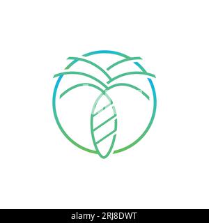 Palm or coconut tree logo line art vector illustration template icon. Coconut tree logo design template premium.palm symbol Stock Vector