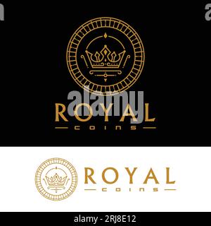 Simple coin with royal crown icon line art style logo symbol vector design Stock Vector