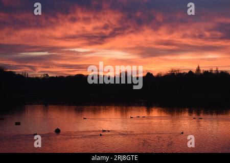 Sunset at Birmingham Edgbaston Reservoir, UK Stock Photo