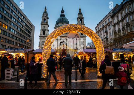 St. Stephen's Basilica classic dome and two large bell towers in Budapest, Hungary. Stock Photo