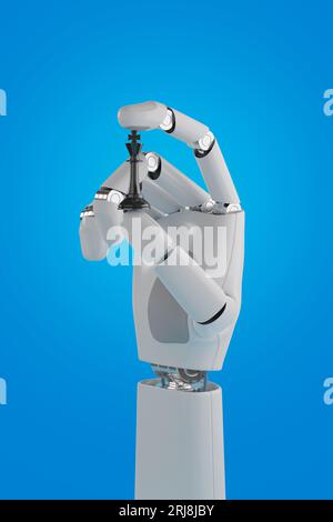 Robotic hand holding a chess king. 3d illustration. Stock Photo