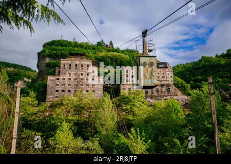 Old rusty cable car in Chiatura, Georgia. Stock Photo