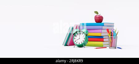 School supplies isolated on white background. Back to school concept with copy space 3D Render Stock Photo