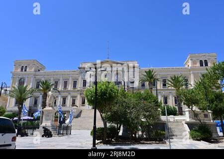 Town Hall, Ermoupoli, Syros Island, Greece Stock Photo